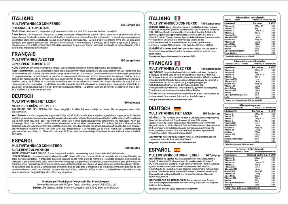 Multivits and Iron+ 180 Tablets by Prowise Healthcare