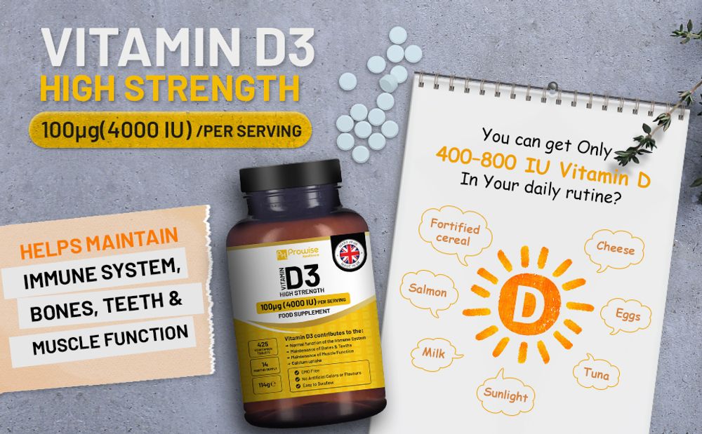 Prowise Vitamin D3 Vegetarian Tablets Immune Support Calcium Boost Bone Muscle