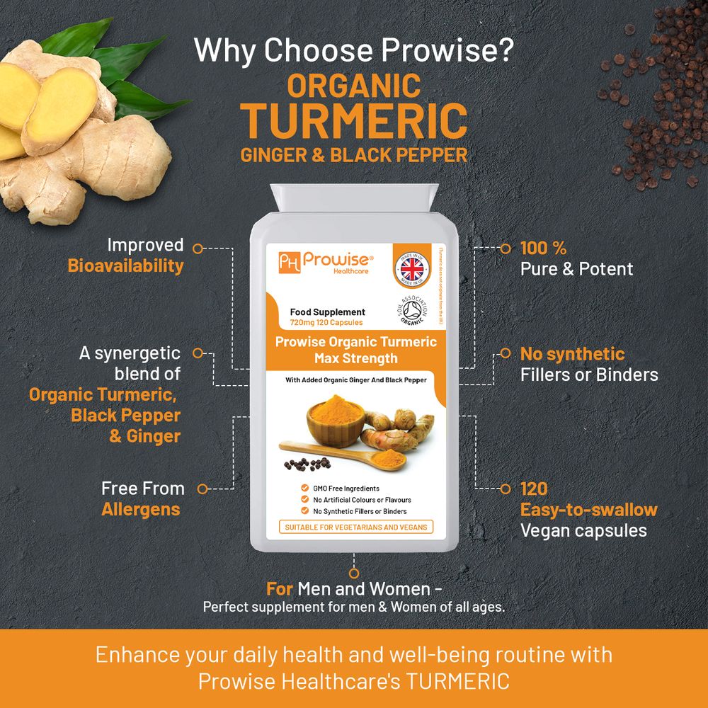 Organic Turmeric Curcumin 720mg - 120 Capsules | Organic Turmeric and Black Pepper Capsules