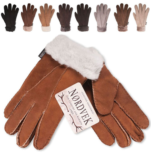 Nordvek Sheepskin Gloves with Luxurious Fur Cuff - Stylish Winter Warmth