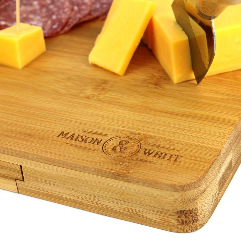 Bamboo Cheese Board Serving Platter With Knife Set | M&W