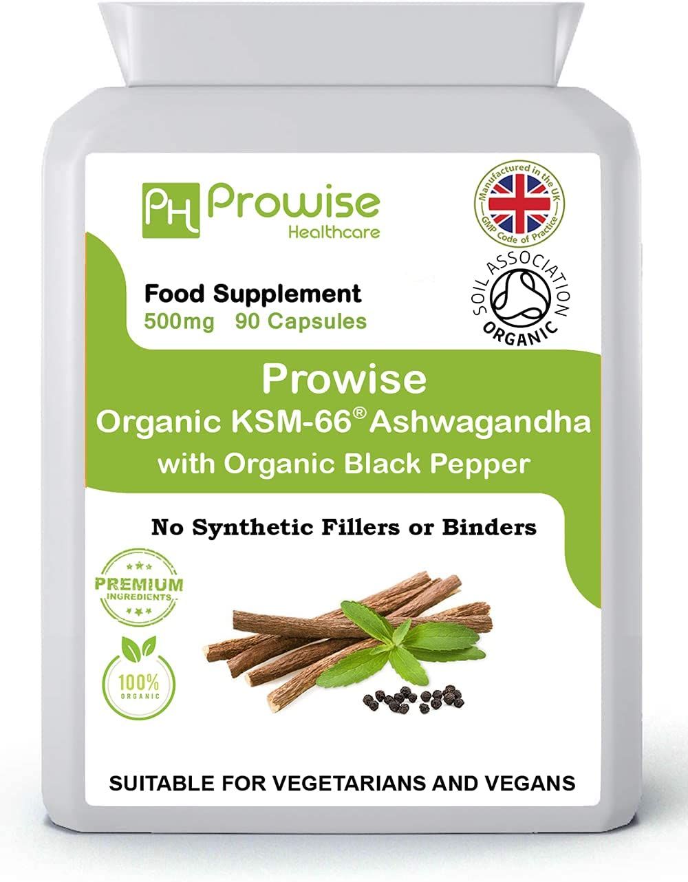 KSM-66 Ashwagandha with Organic Black Pepper 500mg 90 Capsules