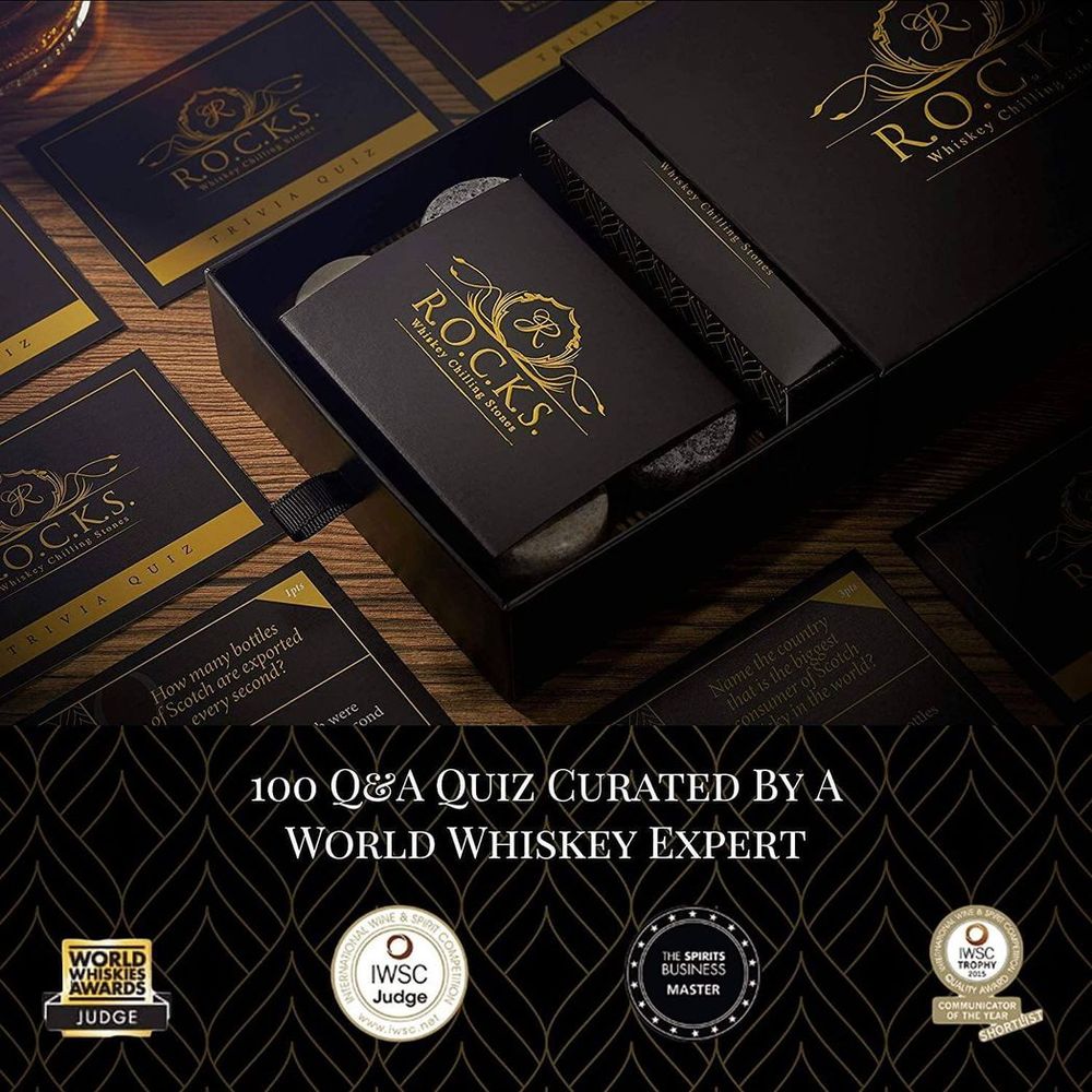 Whiskey Wisdom: The Ultimate Trivia Quiz & Whiskey Rocks Gift Set