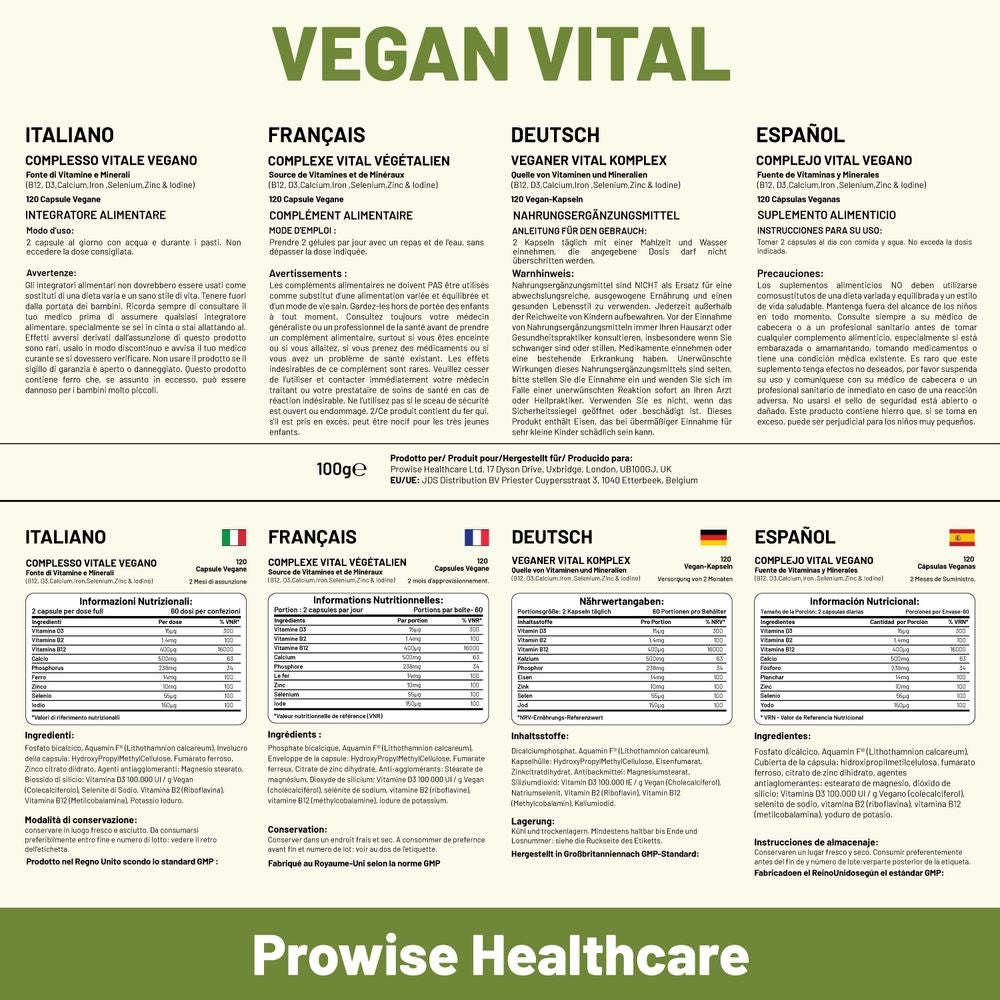 Prowise Vegan Vital Complex - Vitamins and Minerals Formulation to Support a Plant