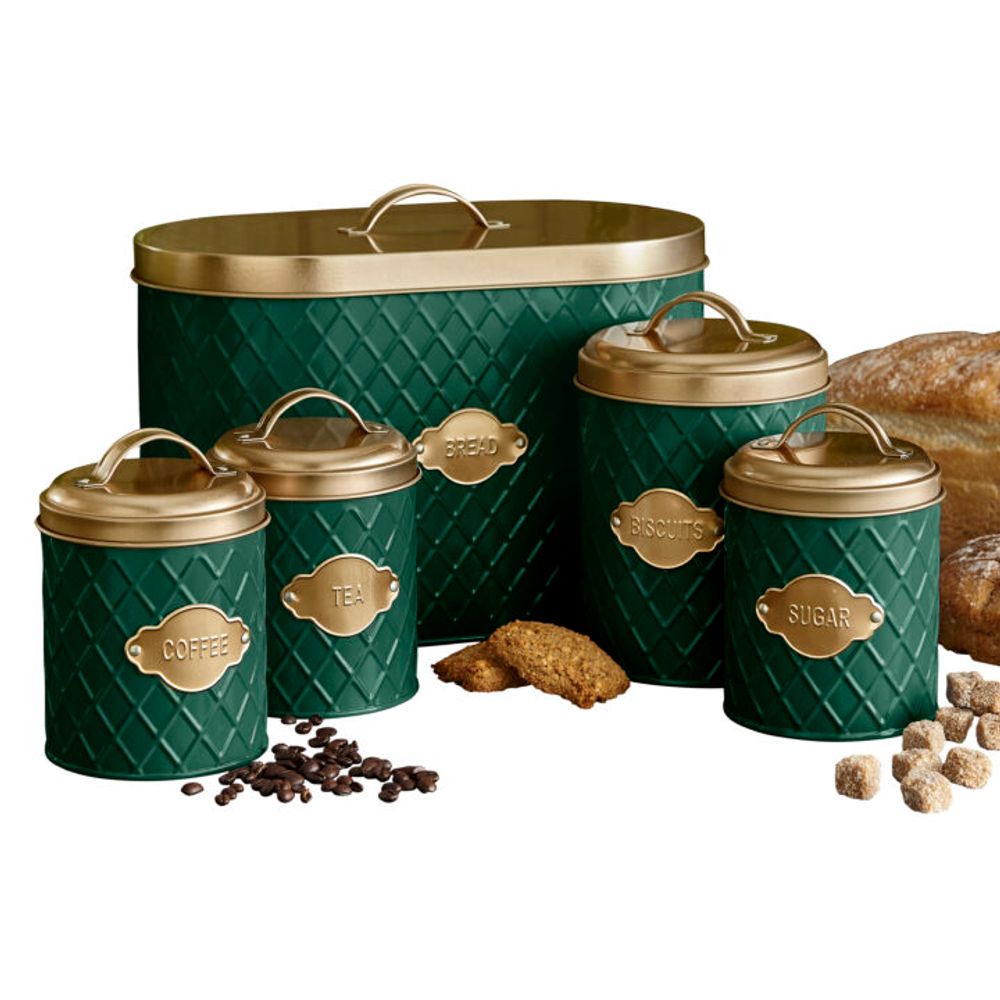 Neo Emerald Green Embossed 5 Piece Kitchen Canister Set