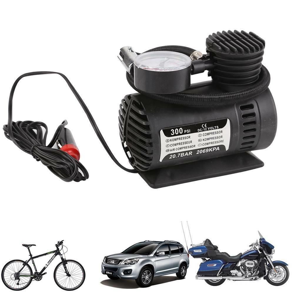 12V Portable Pump Bike Car Van Tyre Inflator Gauge Mini Air Compressor Airhose