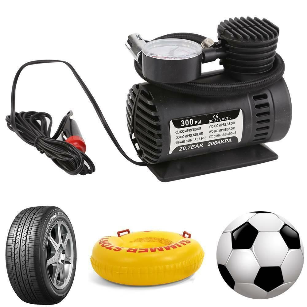 12V Portable Pump Bike Car Van Tyre Inflator Gauge Mini Air Compressor Airhose