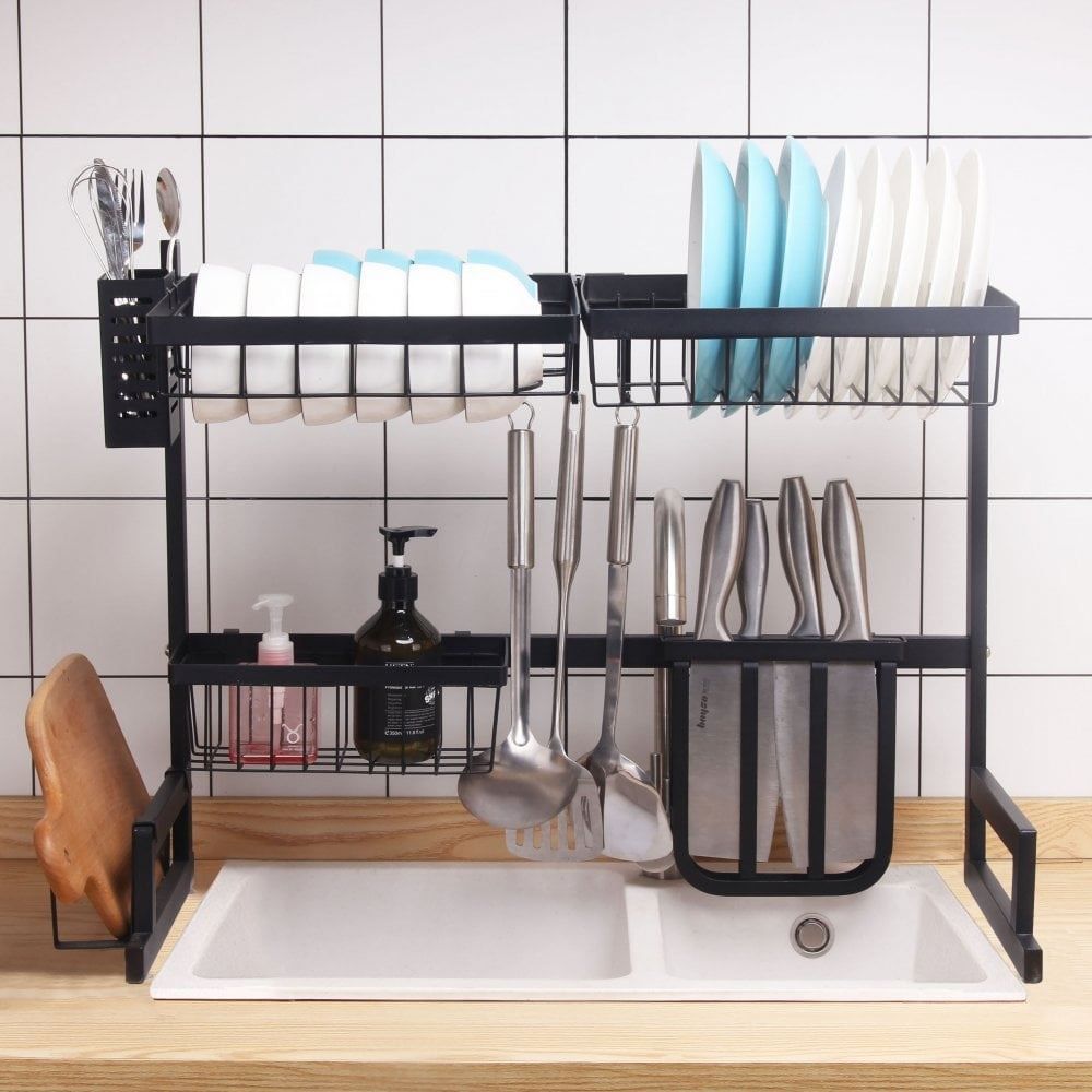 Over Sink Kitchen Shelf Organiser Dish Drainer Drying Rack Utensils Holder